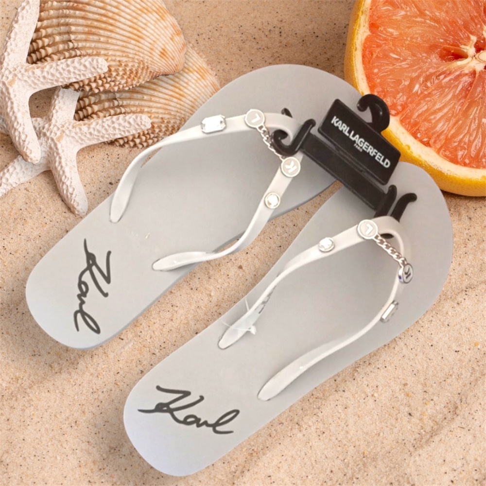 New Karl Lagerfeld Paris Grey Flip Flops Shoes Sandals Size 9